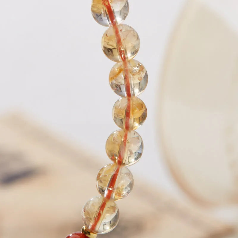 Hand-woven citrine five sutra bracelet with 6mm gemstones and geometric patterns