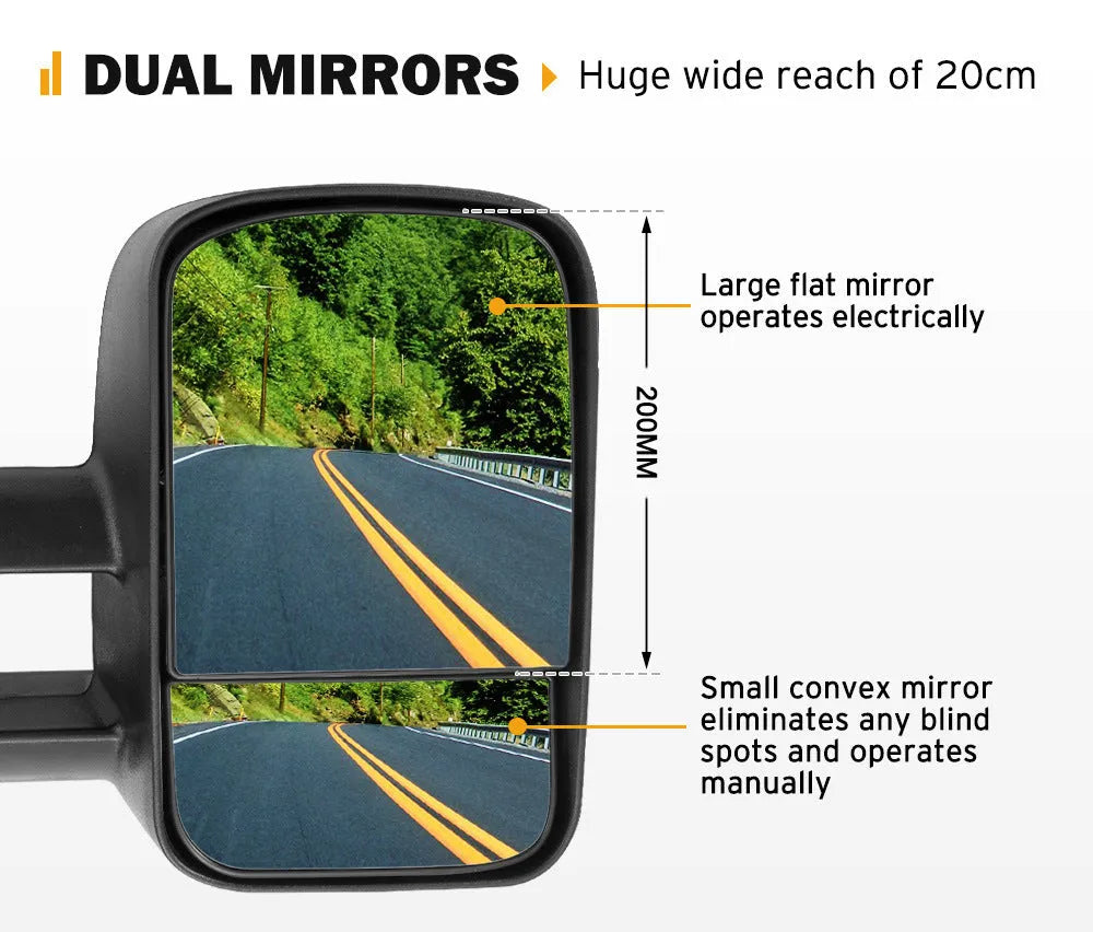Pair of black plastic foldable rearview mirrors for Toyota Land Cruiser 100 1998-2007 models