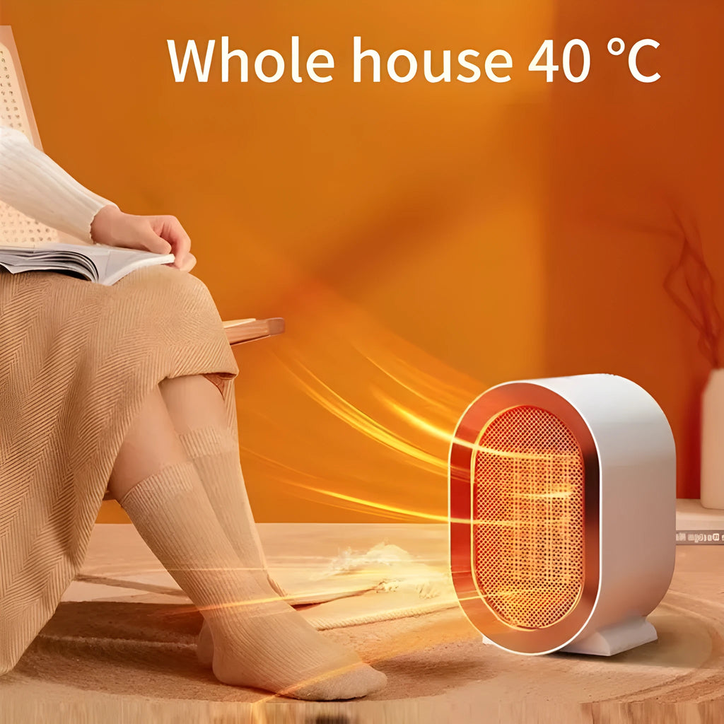 Desktop electric ceramic heater in various colours with mechanical controls and compact portable design