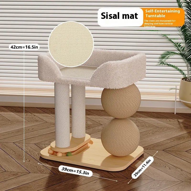Pine wood cat scratching ball nest in sisal, summer mat, or double ball chamfer styles