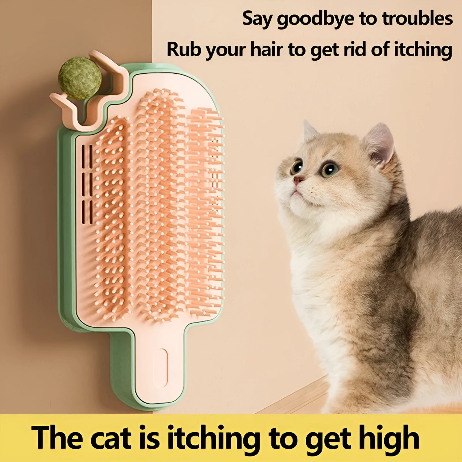 Compact cat rubbing toy with mint balls and feather attachments for scratching relief and sensory play