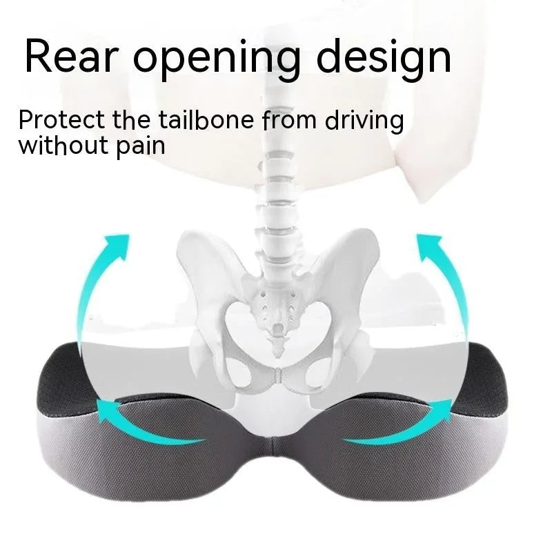 Curved bevel seat cushion for tailbone support in choice of colours on a chair.