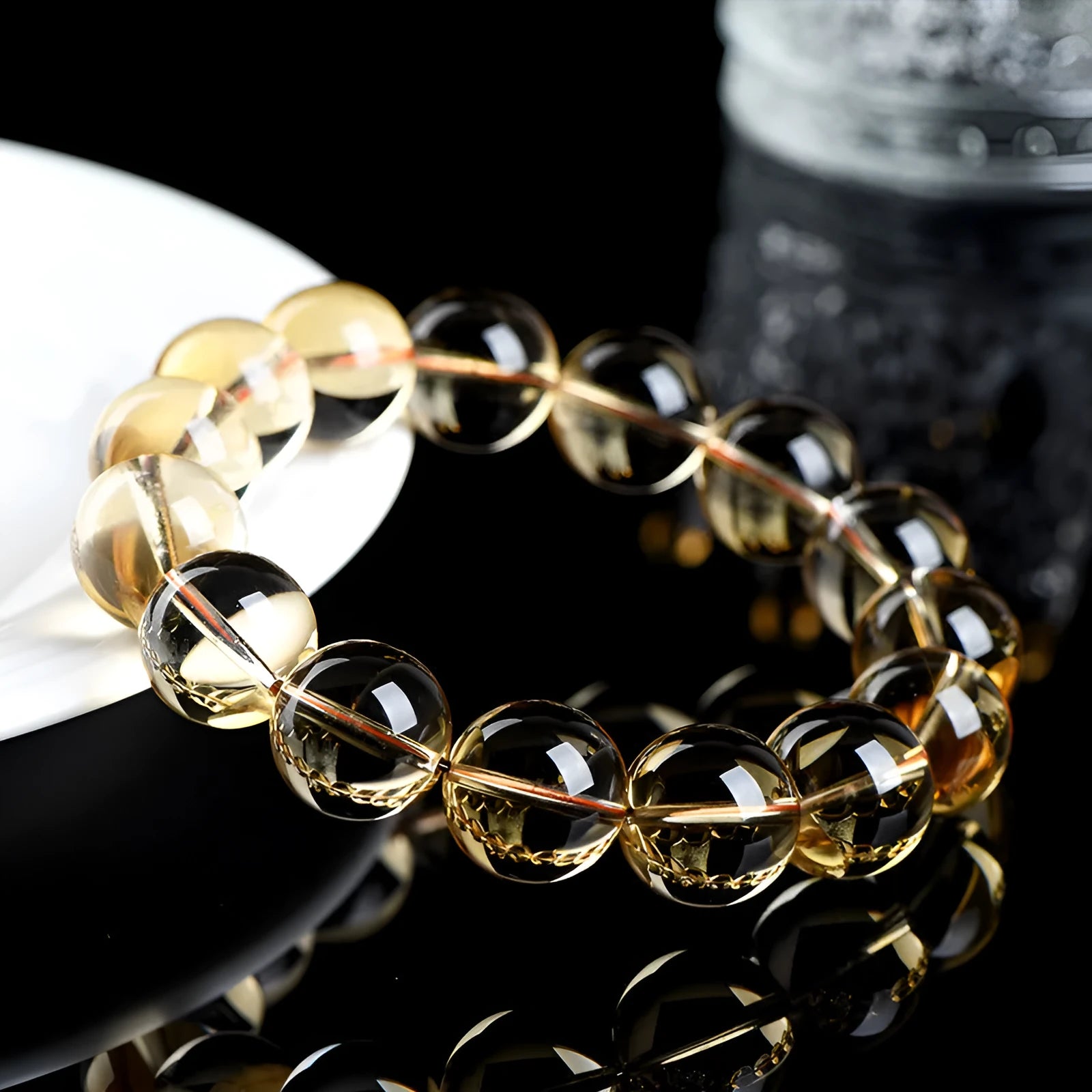 Natural citrine scattered bead bracelet showing 7A and 6A grade stones in polished finish