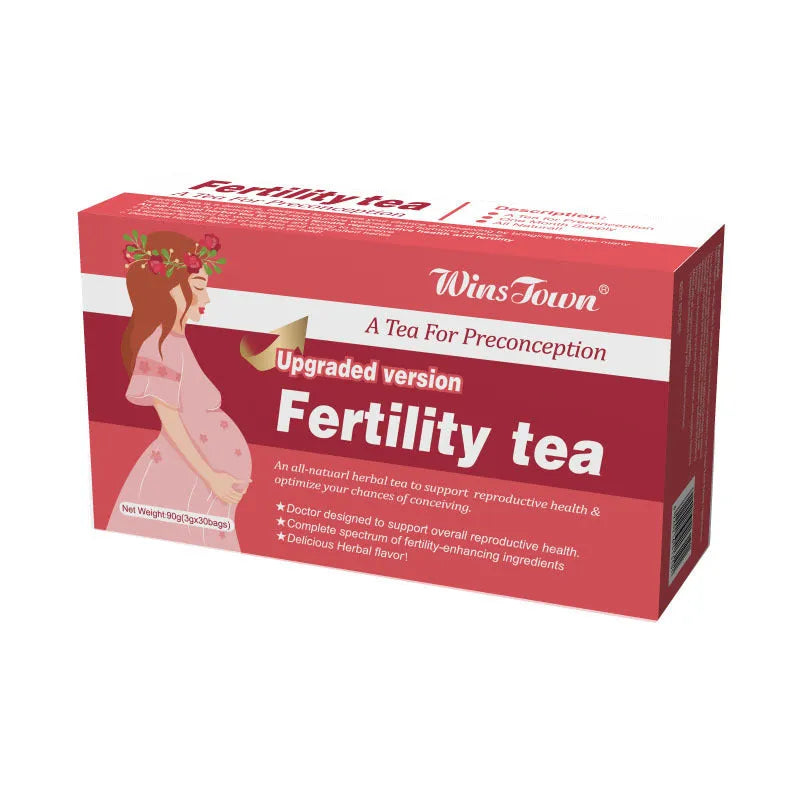 Box of fertility herbal tea containing 330 infusion bags in three separate packs.