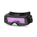 Black automatic darkening welding mask with large viewing window and adjustable controls