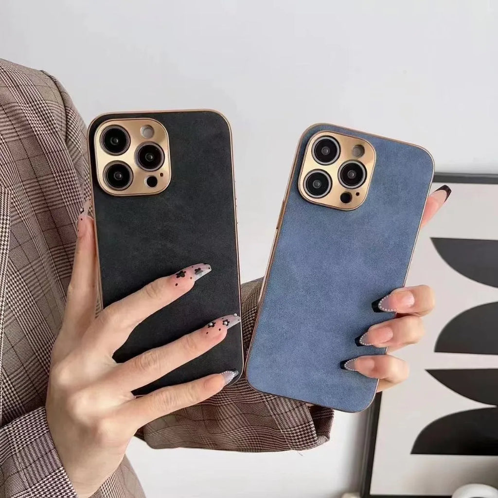 Leather texture TPU phone case for iPhone in solid black colour on a white background.