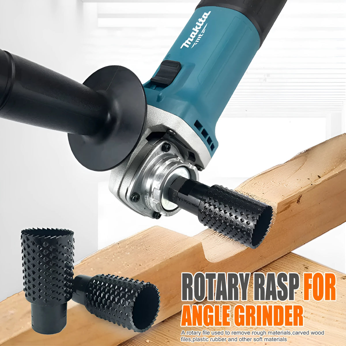 Angle grinder grinding head with spherical design and M10/M14 thread adapters for woodworking applications