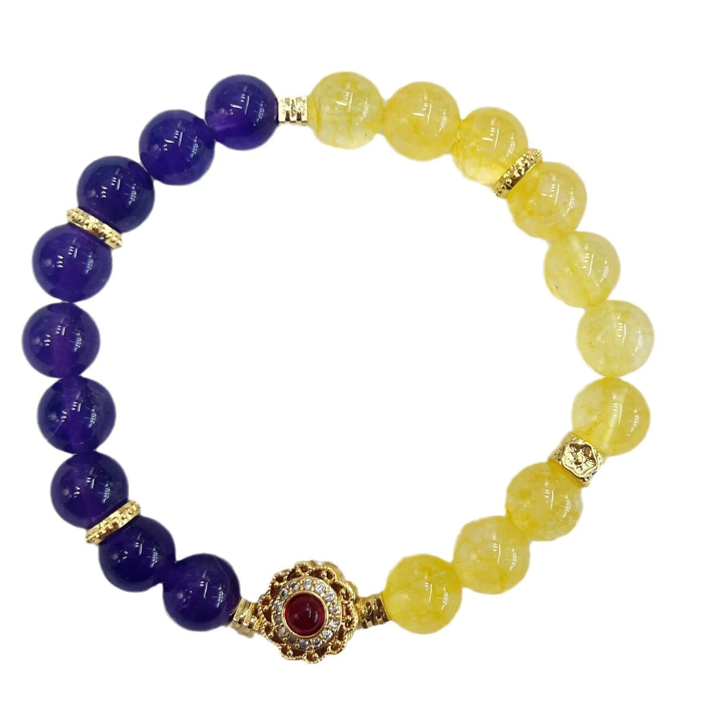 Handmade yellow and purple crystal bracelet for women with manual processing