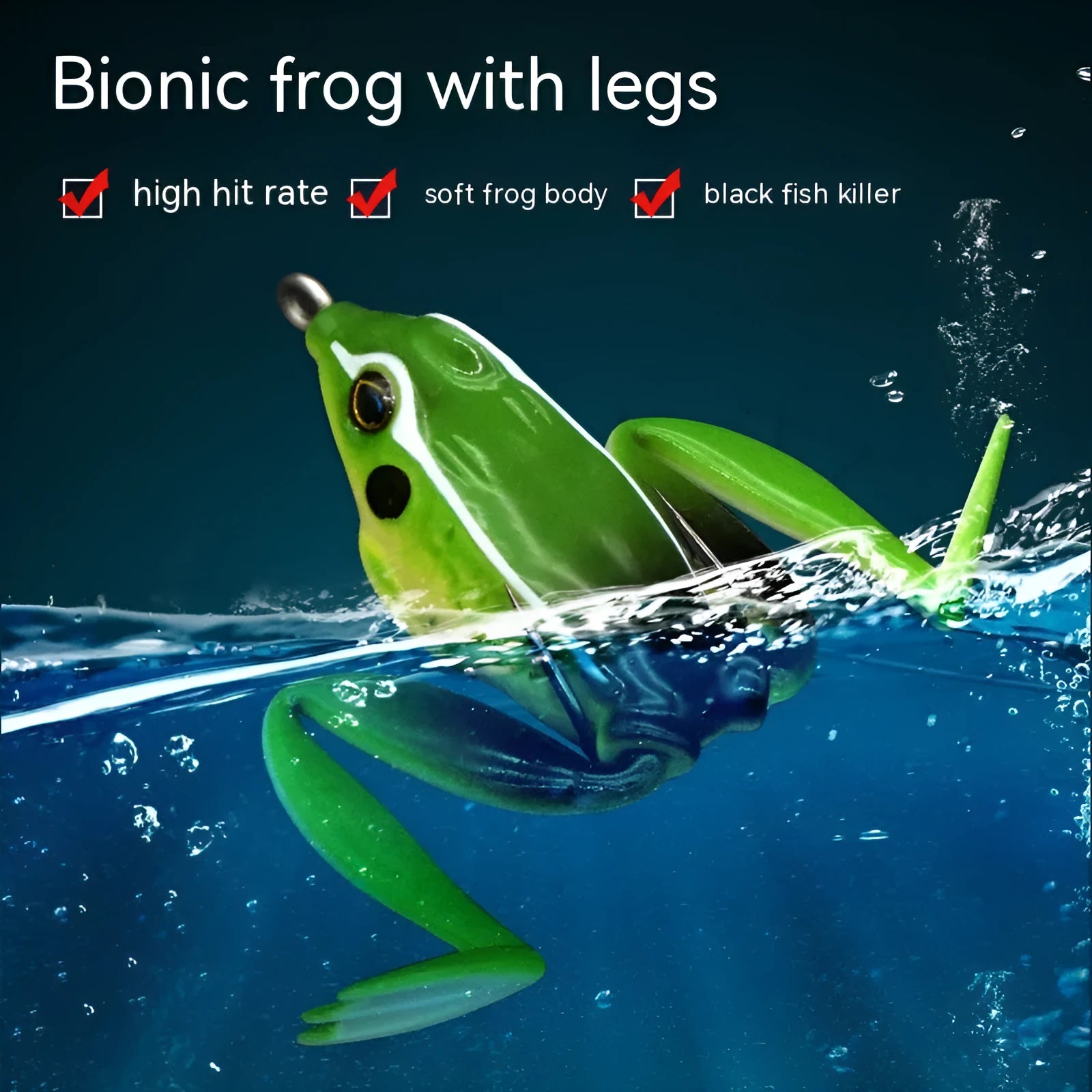 Bionic frog snake head luya fishing lure with black thunder frog legs simulation and double hooks