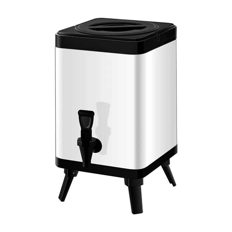 Silver 8L stainless steel milk tea bucket with square lock lid for commercial cold drink insulation