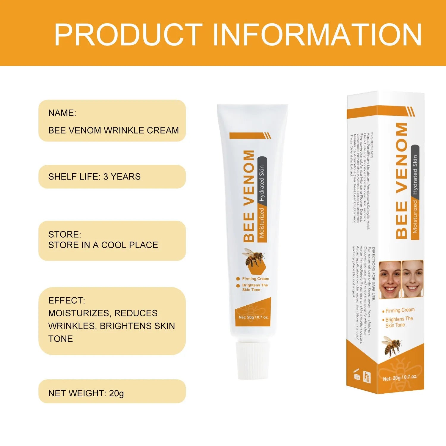 BEE Facial Neck Cream 20g tube skincare product for face and neck moisturisation