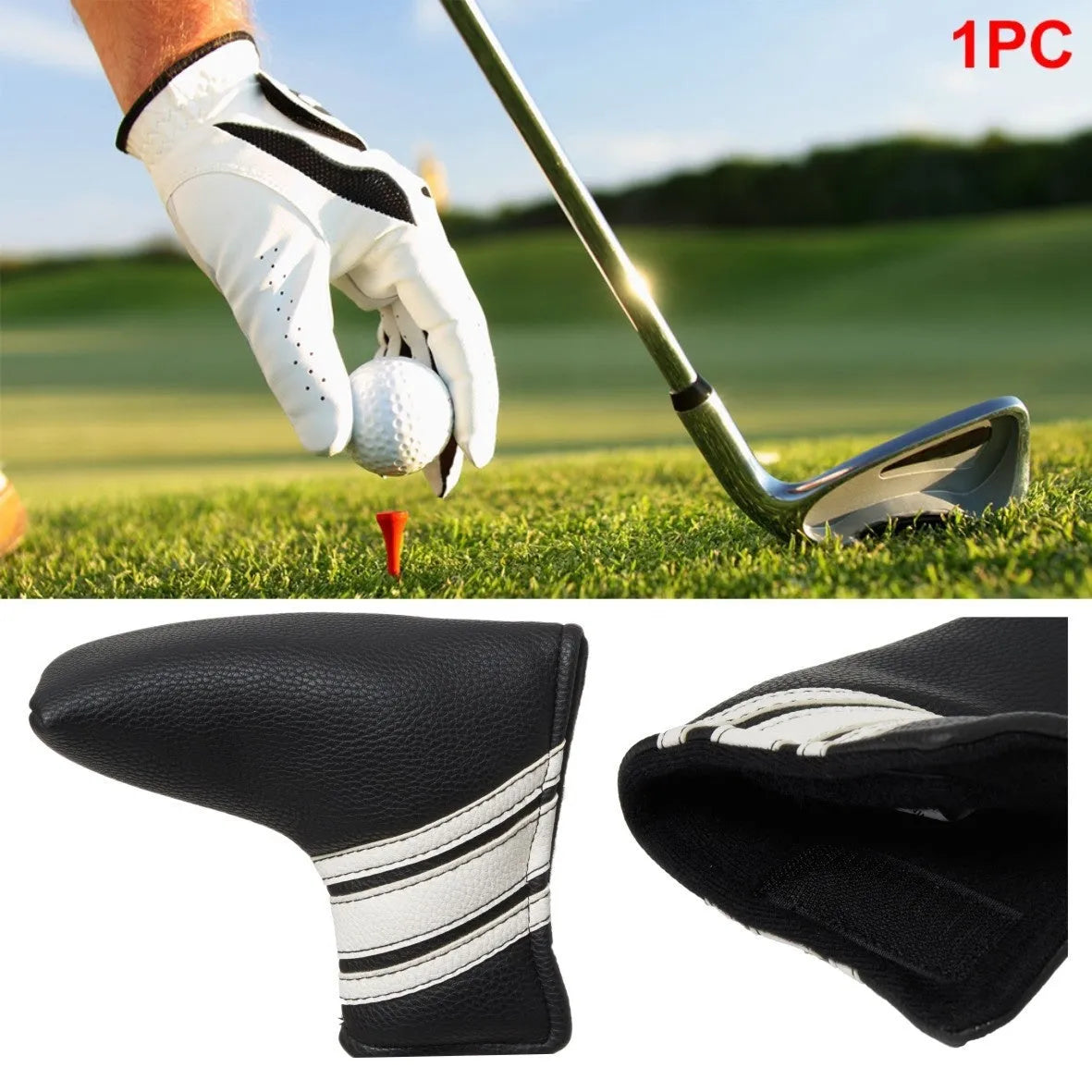 Black PU leather golf club head cover push rod case for driver woods irons protection