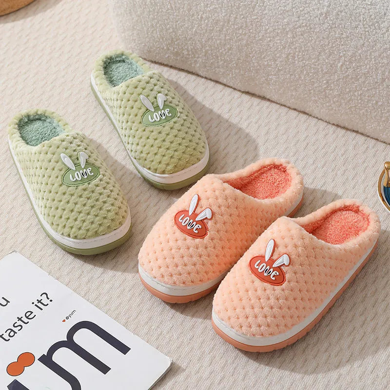 Women's rabbit plaid winter house slippers with thick sole and non-slip rubber base