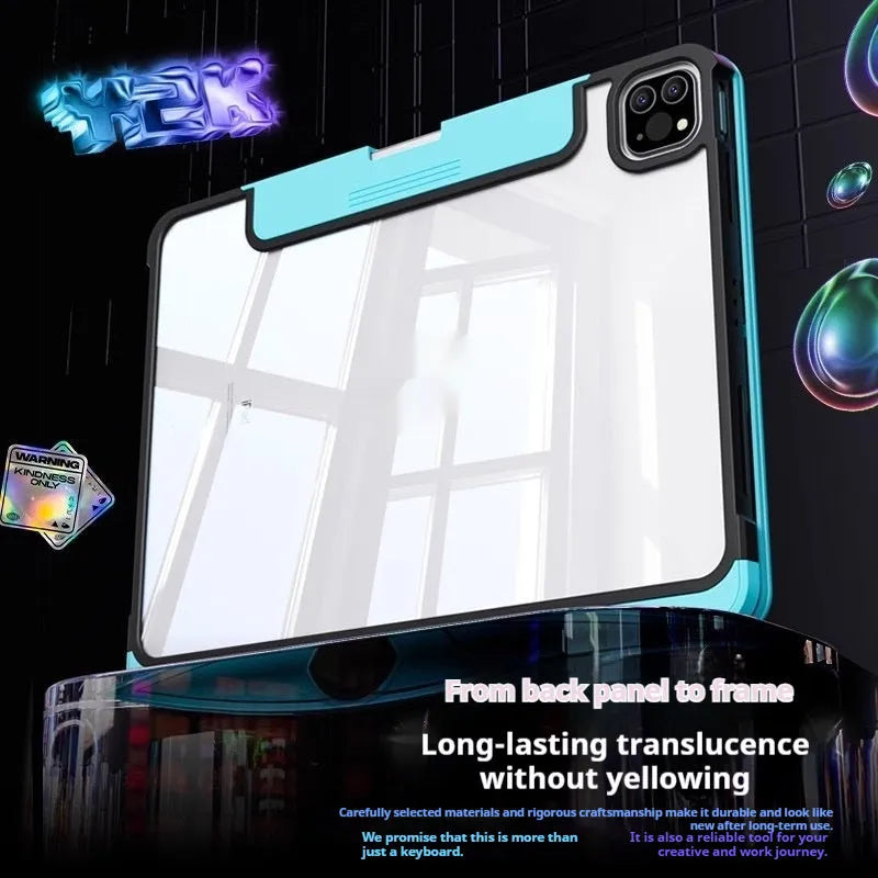 Blue iPad Pro 11 keyboard protective case with PC shockproof construction and anti-fingerprint surface