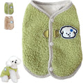 Green coral fleece dog vest with a metal leash ring on the back, sized for a small dog.