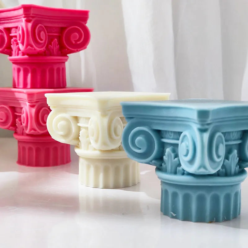 Silicone Roman pillar candle mould with irregular column design for multi-material crafting
