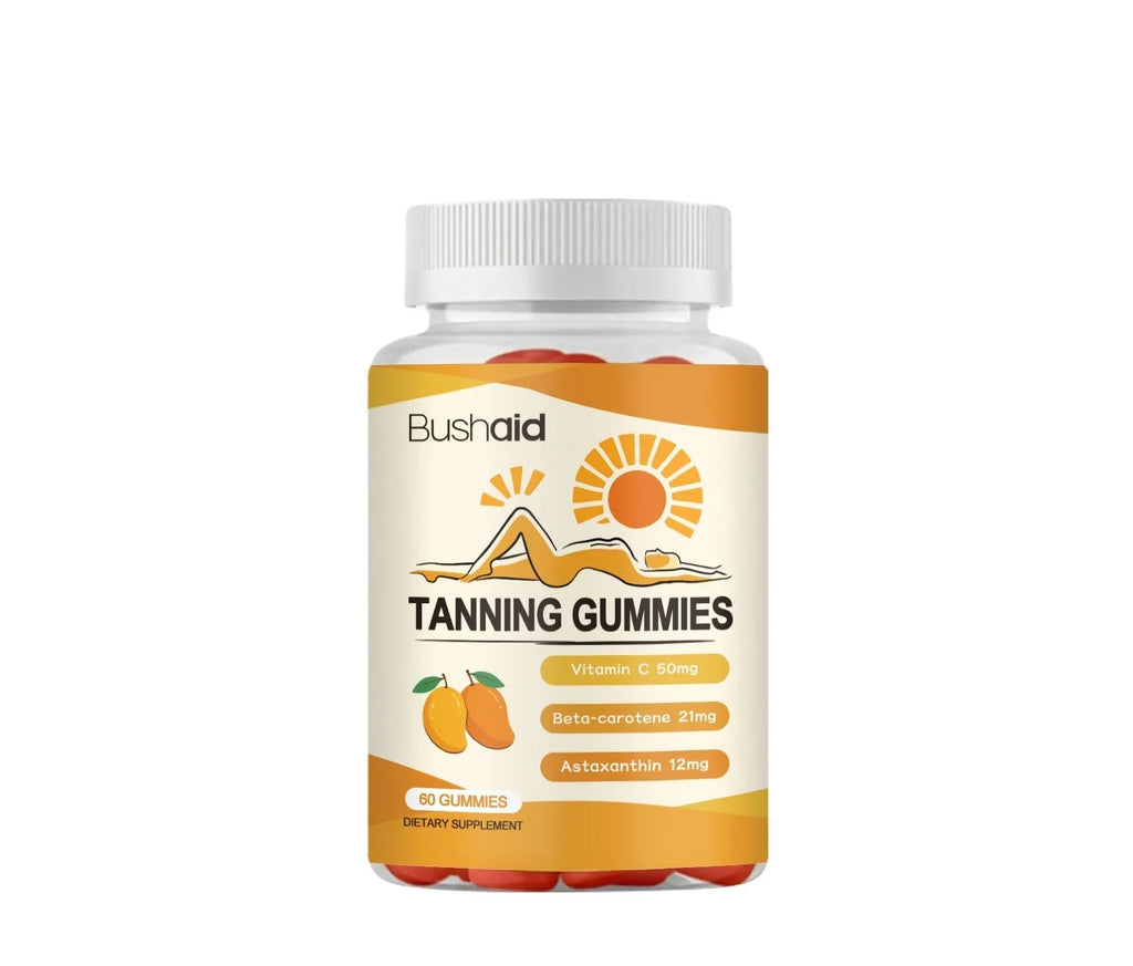Bottle of Meihei white cap gummies, a 60-count dietary supplement containing astaxanthin and lycopene.