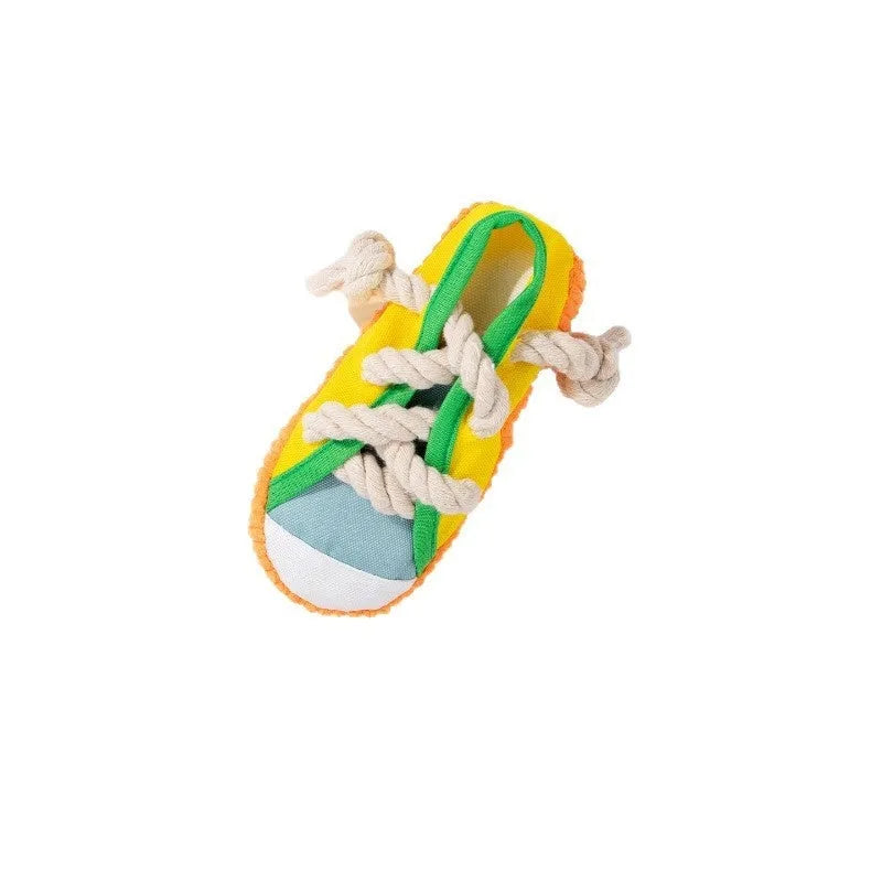Plastic dog sound slippers chew toy with squeaker in three colour options