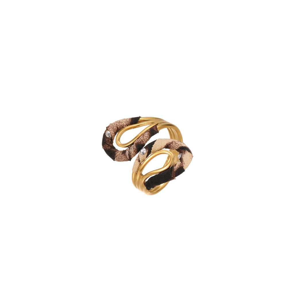 Leopard series stainless steel open mouth ring with heart and star geometric designs