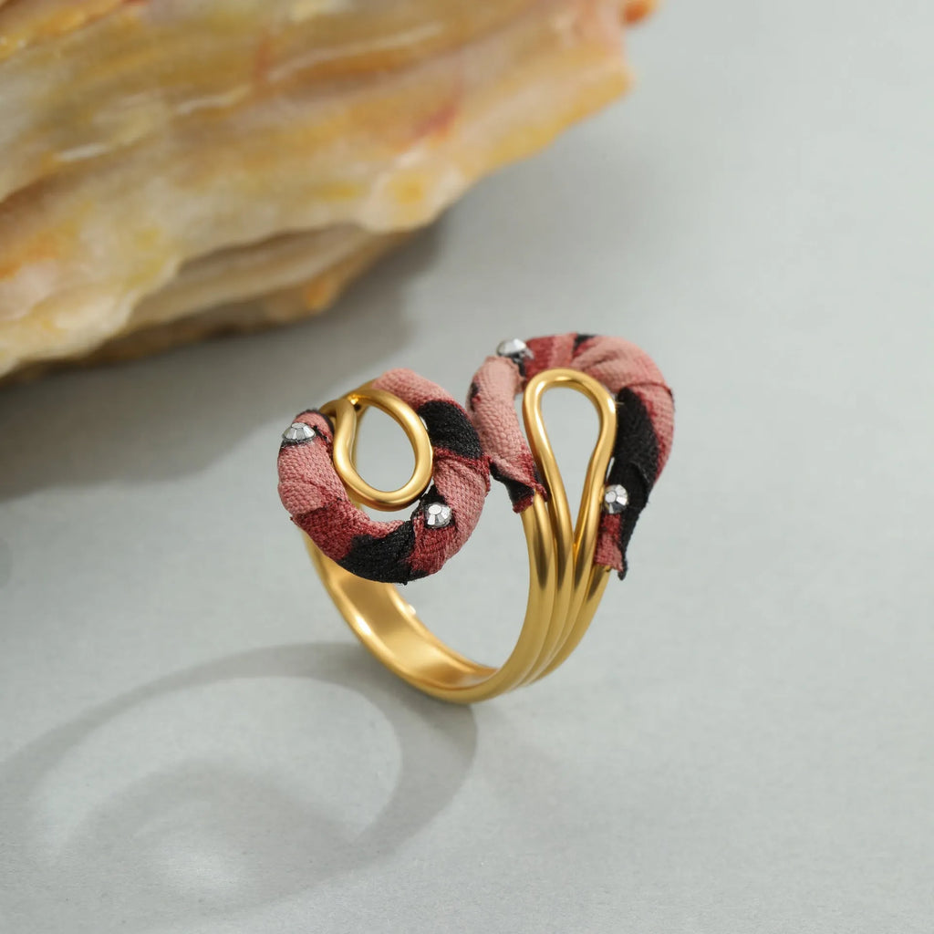 Leopard series stainless steel open mouth ring with heart and star geometric designs