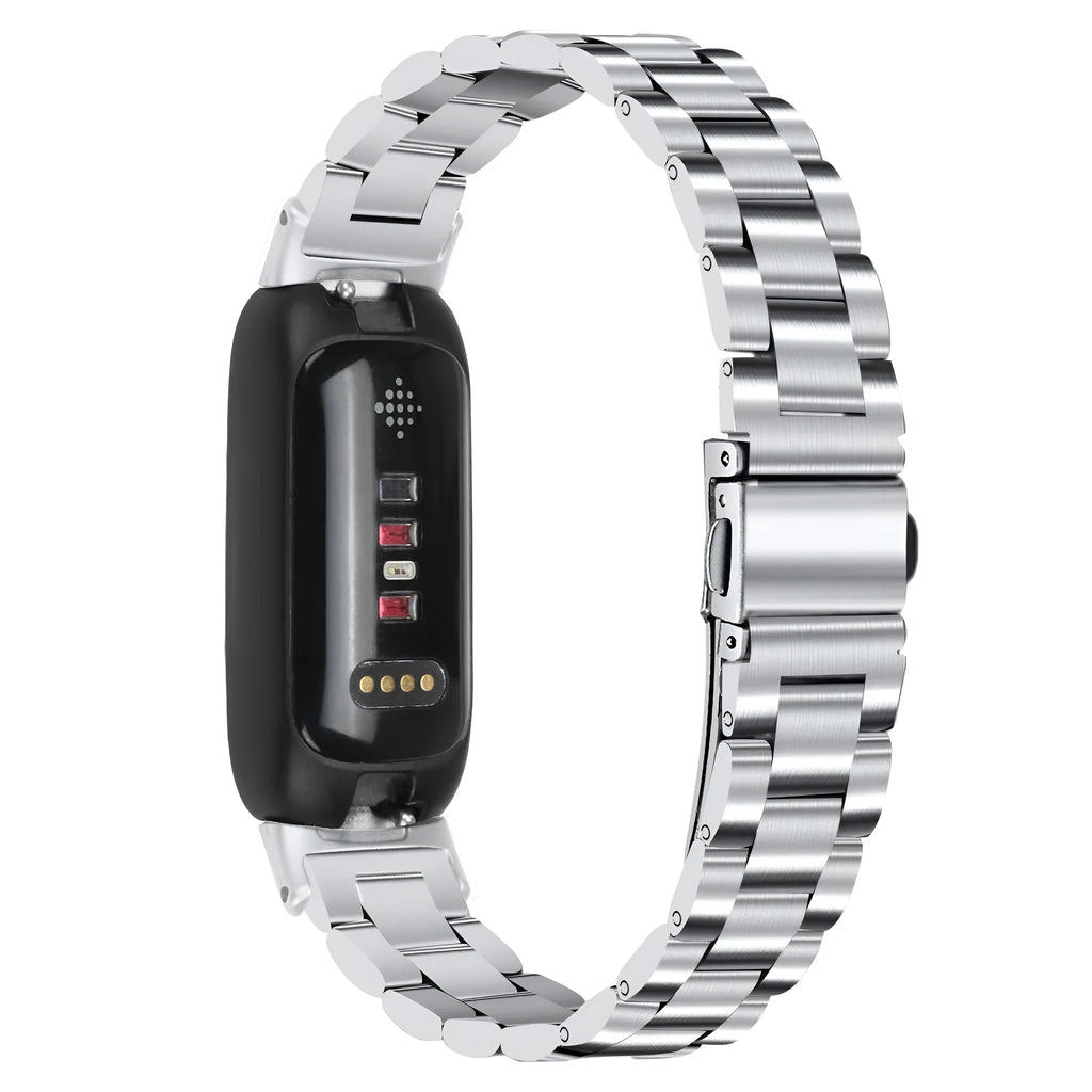 Stainless steel three bead watch strap for Inspire 3 with 12mm interface in silver gold and rose pink finishes