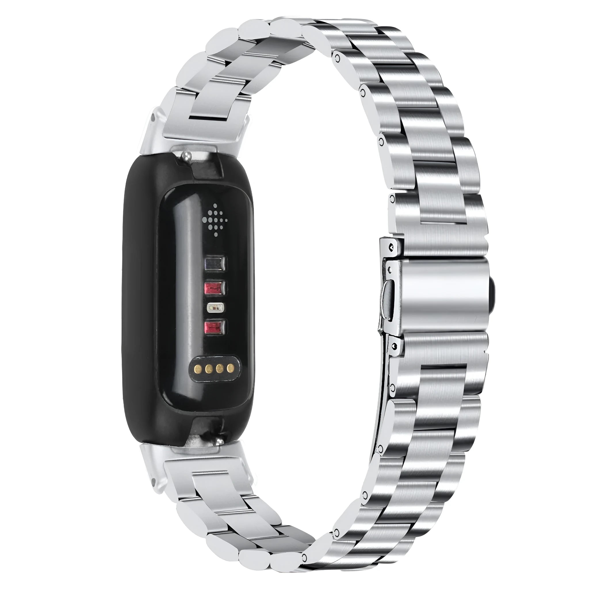 Stainless steel three bead watch strap for Inspire 3 with 12mm interface in silver gold and rose pink finishes
