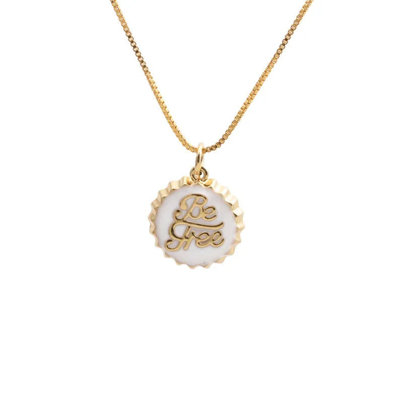 Copper bottle cap pendant necklace on a 40cm box chain with 18K gold electroplated finish