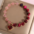 Simple strawberry crystal bracelet on elastic rope for women, 18cm size.