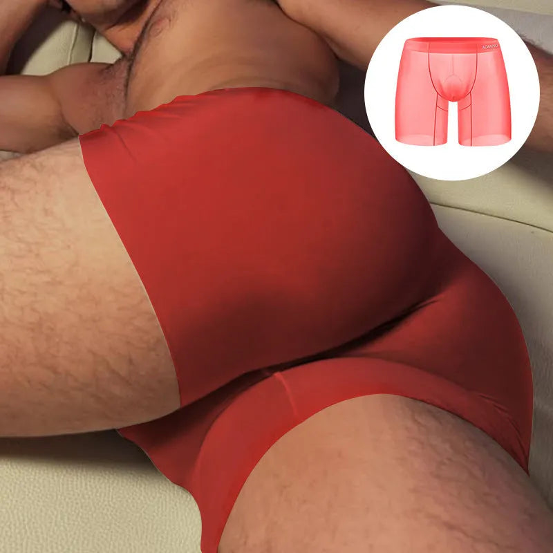 Men's seamless nylon boxer shorts in orange colour with low-rise waistband