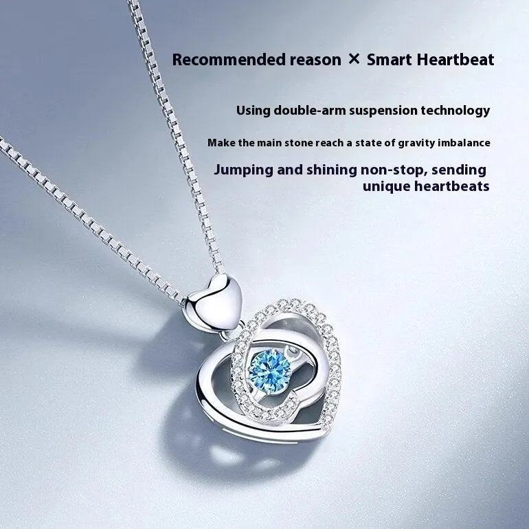 Blue diamond heart necklace and bracelet set with mixed gemstone inlay on copper