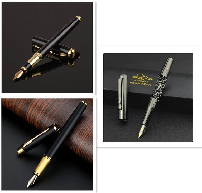 Red and black metal fountain pen with 0.5mm iridium gold-plated nib for office and student writing