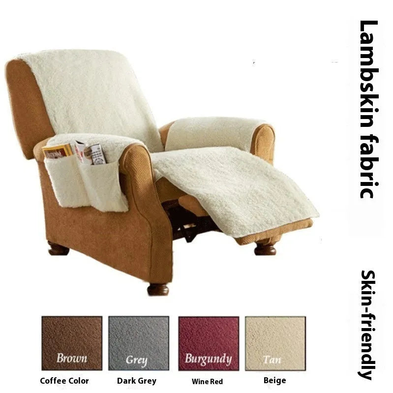 Lambswool texture polyester sofa slipcover in beige, shown on a cushion.