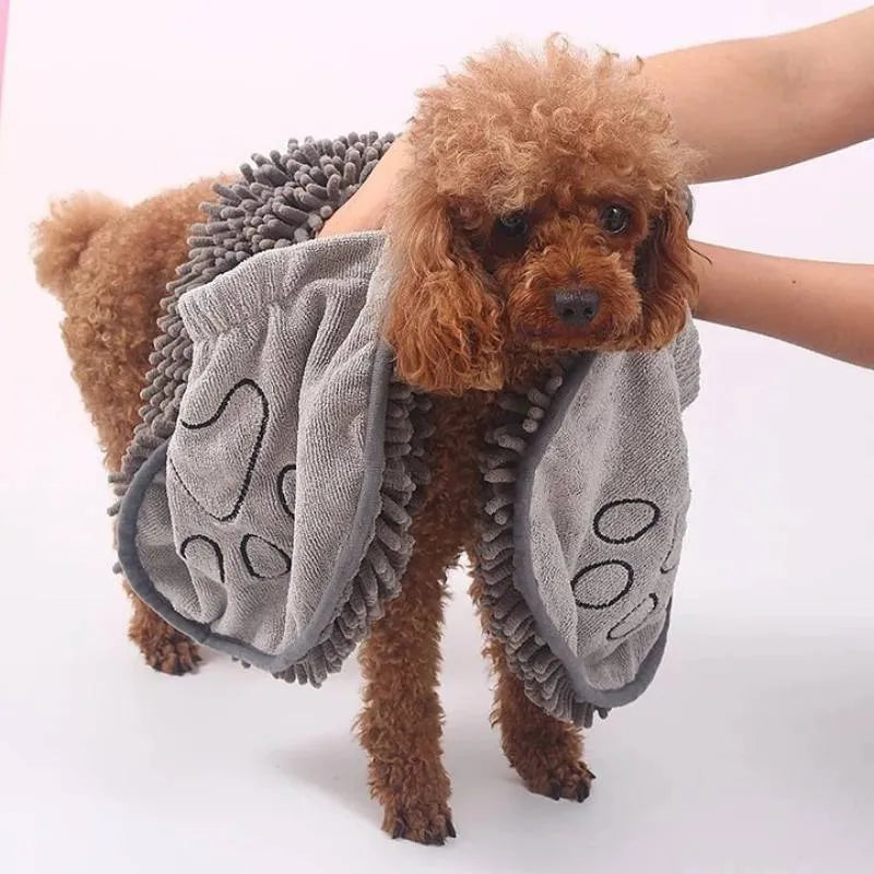 Thickened fiber dog bath robe towel in blue gray purple red measuring 62x23cm for quick drying pets