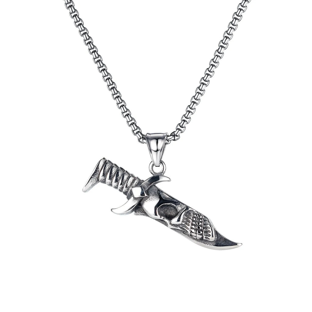 Men's silver skull necklace with alloy pendant and chain in sports style