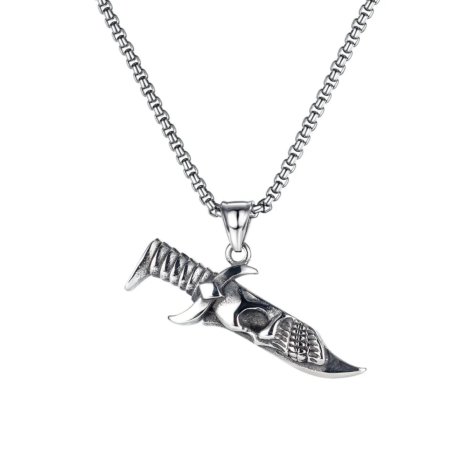 Men's silver skull necklace with alloy pendant and chain in sports style