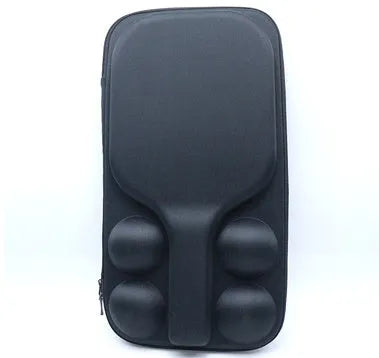Black EVA pickleball shoulder bag holding one paddle and four balls with dual straps.