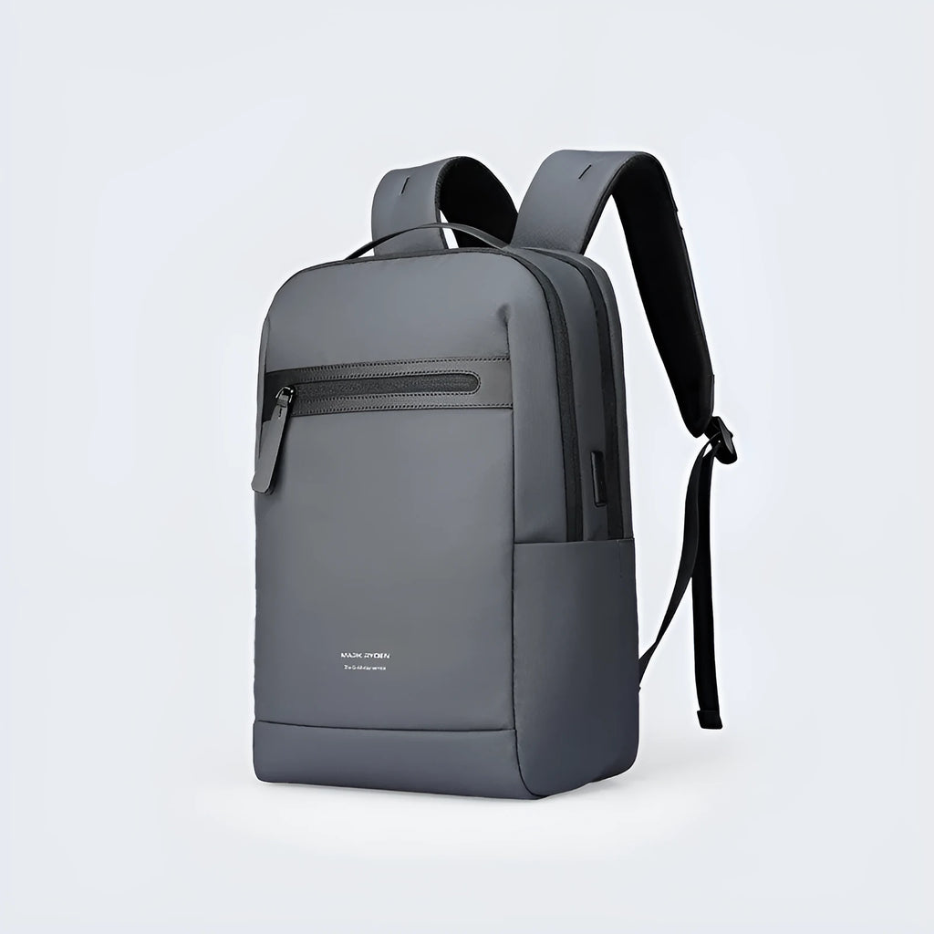 Graphite grey business backpack with USB charging port and oxford cloth construction