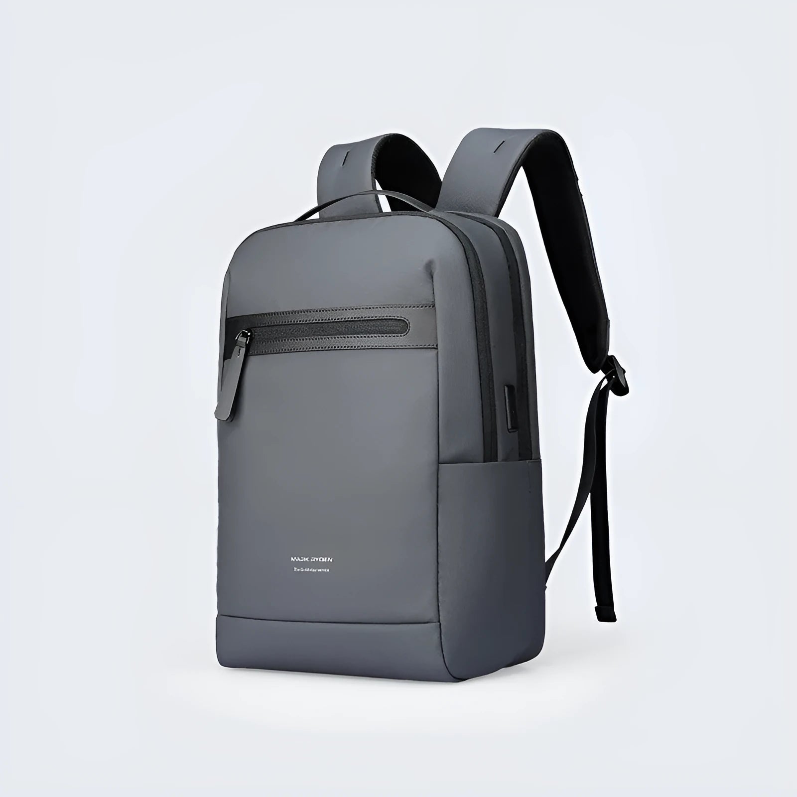 Graphite grey business backpack with USB charging port and oxford cloth construction