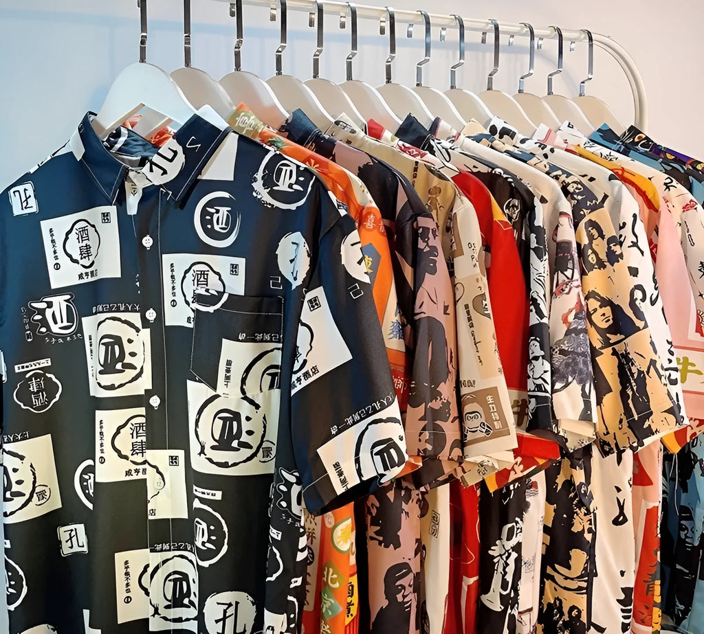 Loose fit short sleeve shirt with a colourful floral pattern on a polyester fabric