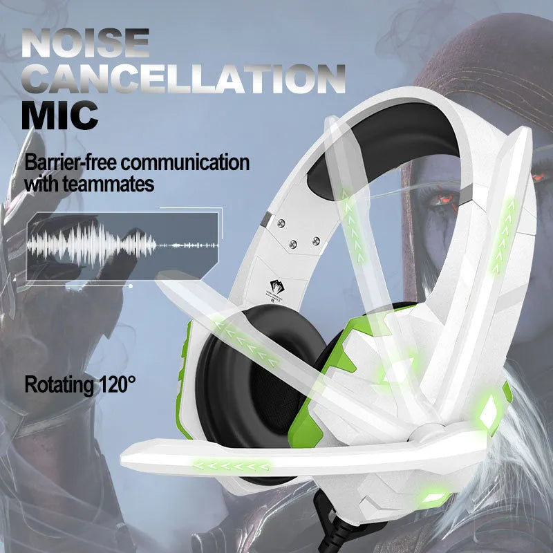 Wired gaming headset with LED breathing light and microphone in blue colour showing 3.5mm plug