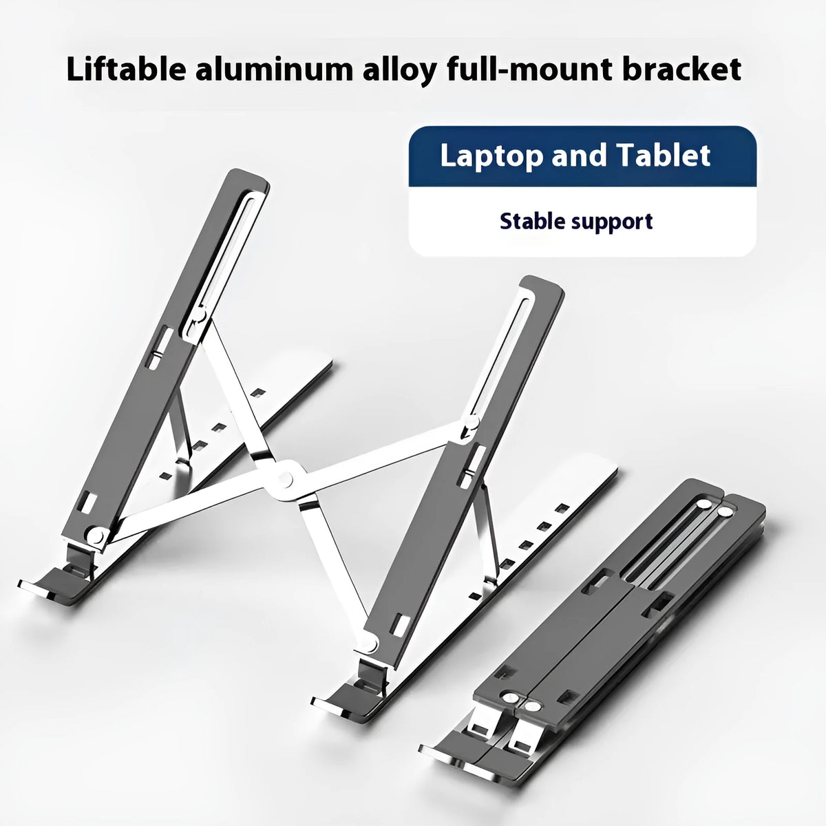 N3 aluminium alloy folding laptop stand in silver finish supporting a laptop