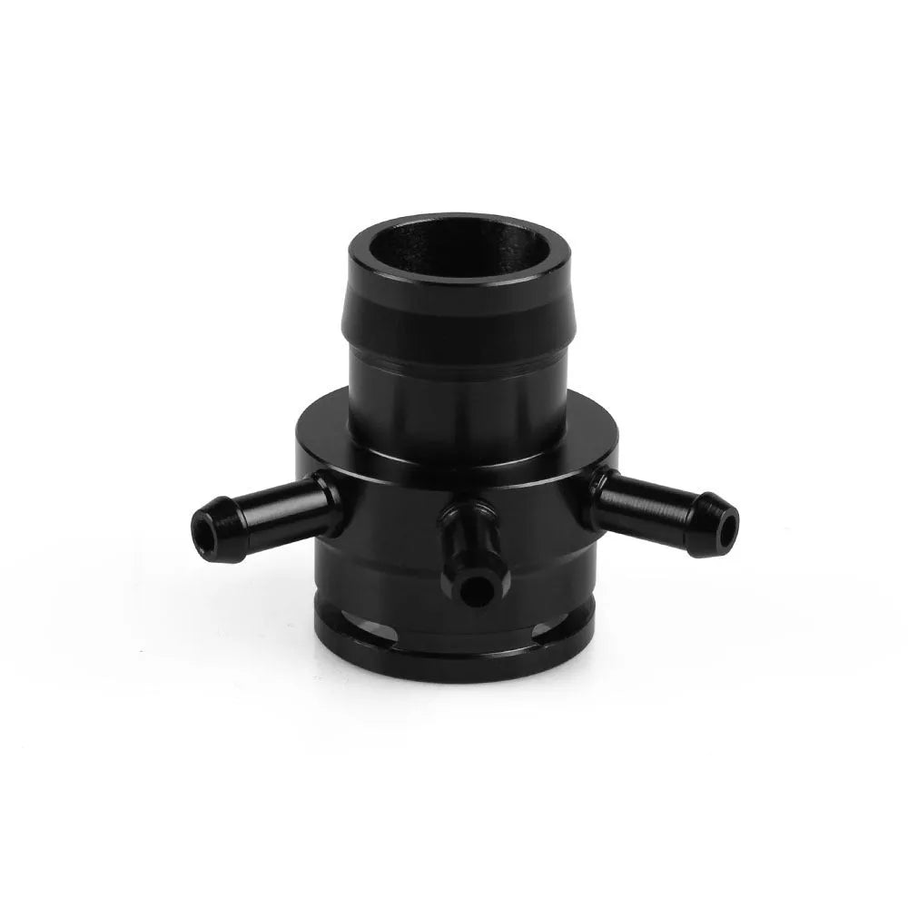 Black aluminium vacuum adapter tee fitting for second generation automotive engines.