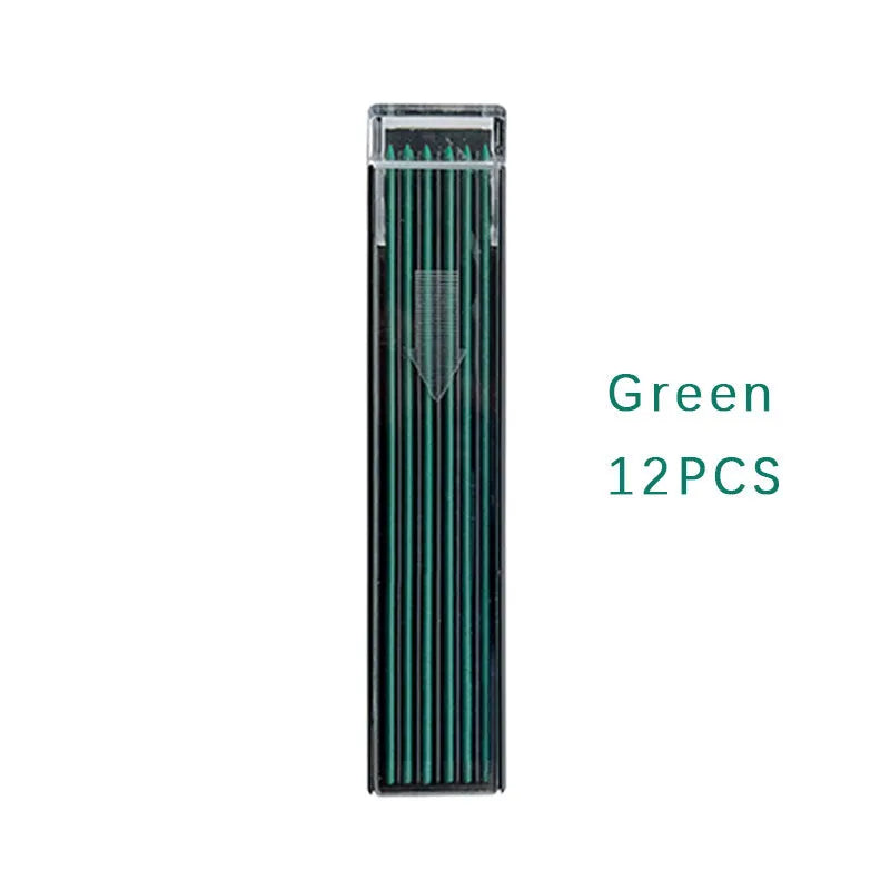 Box of 12 mechanical pencil lead refills in rainbow colours with 0.5mm diameter for drawing and writing
