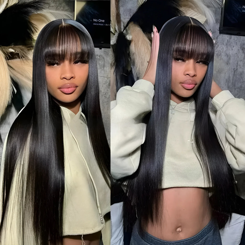 Women's natural colour human hair wig with full-mechanism headgear on a stand