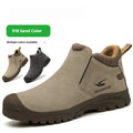 Lightweight welder labour protection safety shoes with steel toe cap and lace-up front, shown in sand colour.