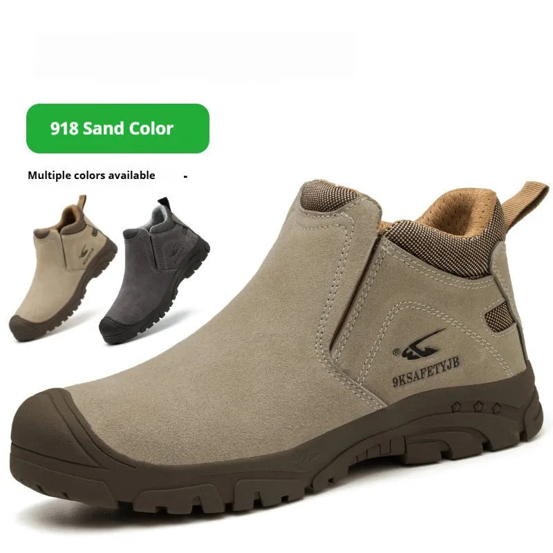 Lightweight welder labour protection safety shoes with steel toe cap and lace-up front, shown in sand colour.