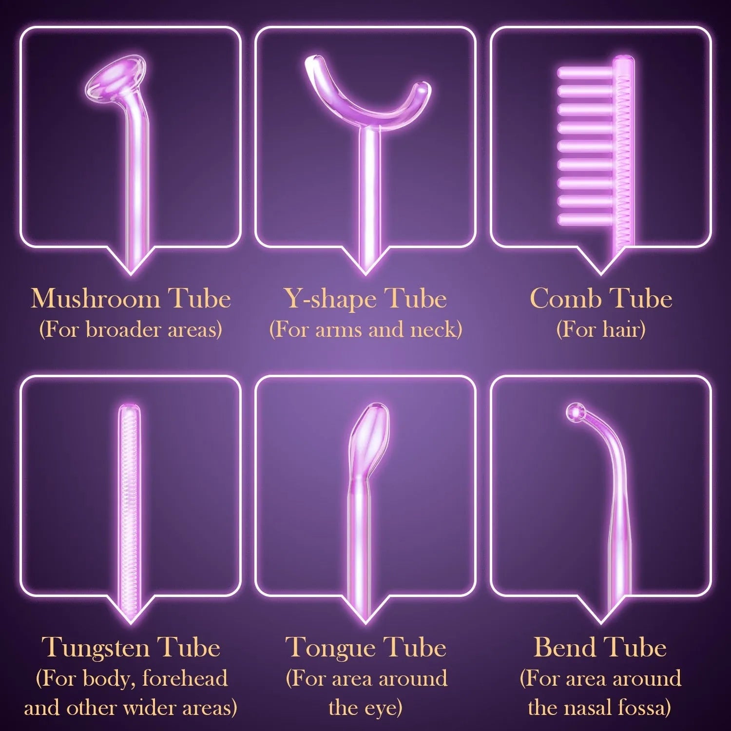Purple high wave electrotherapy rod beauty instrument with six accessory heads for professional treatments