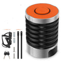 Black folding bicycle lock with zinc alloy and steel construction in compact folded position