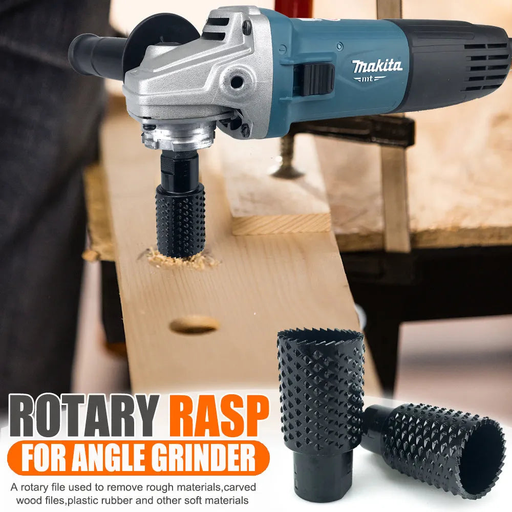 Angle grinder grinding head with spherical design and M10/M14 thread adapters for woodworking applications
