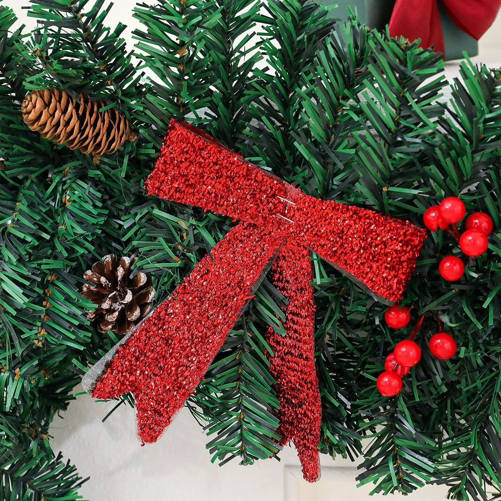 Christmas rattan decorative cane with pine cone bow decoration in European style
